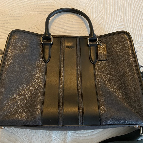 Coach Mens Bond Black leather laptop briefcase messenger bag satchel - Picture 3 of 16